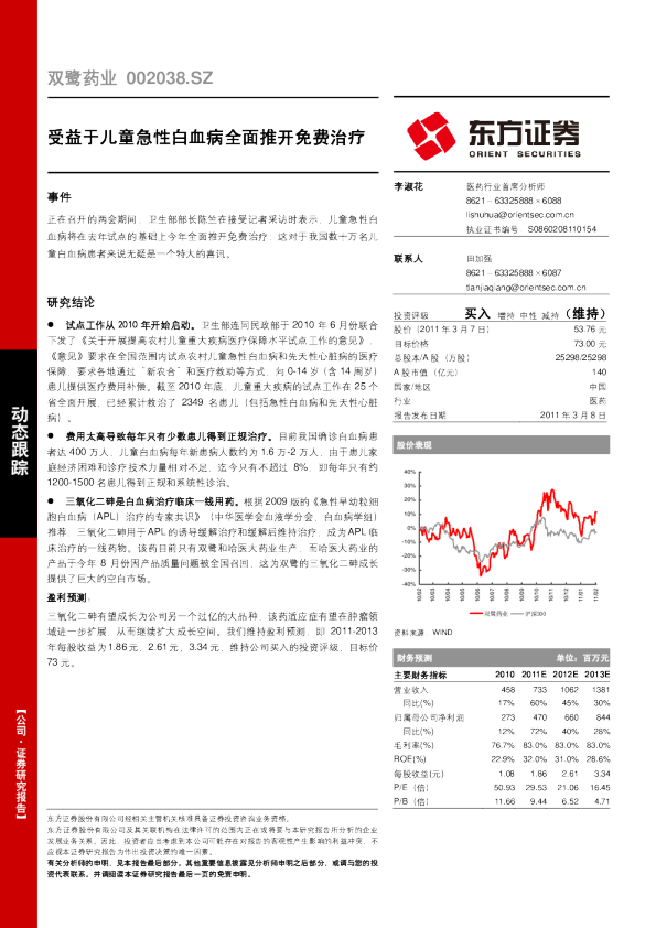 受益于儿童急性白血病全面推开免费治疗