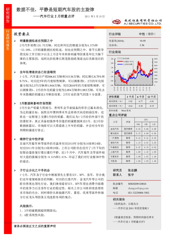 汽车行业：数据不佳,平静是短期汽车股的主旋律