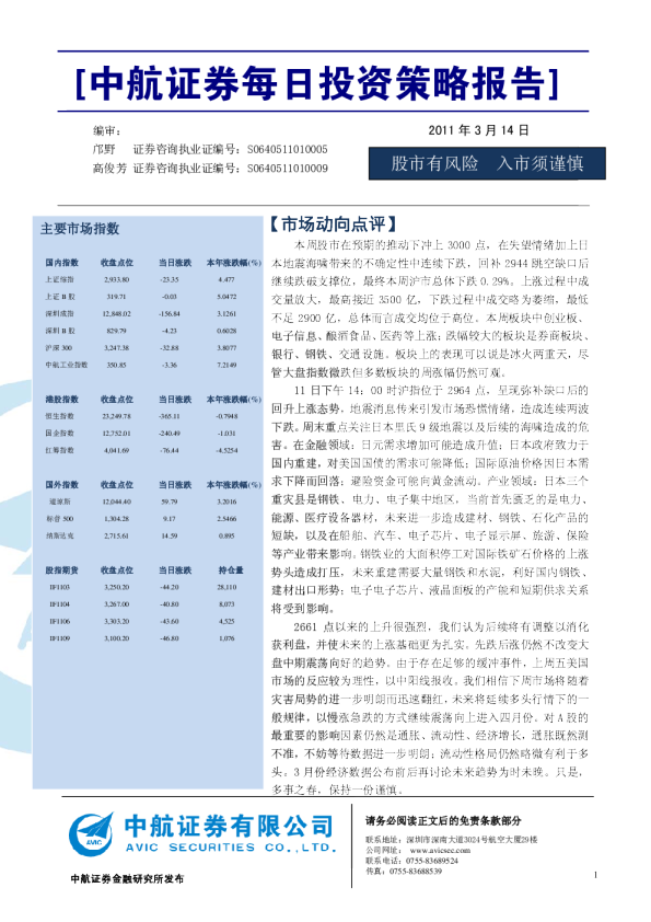 中航证券每日投资策略报告