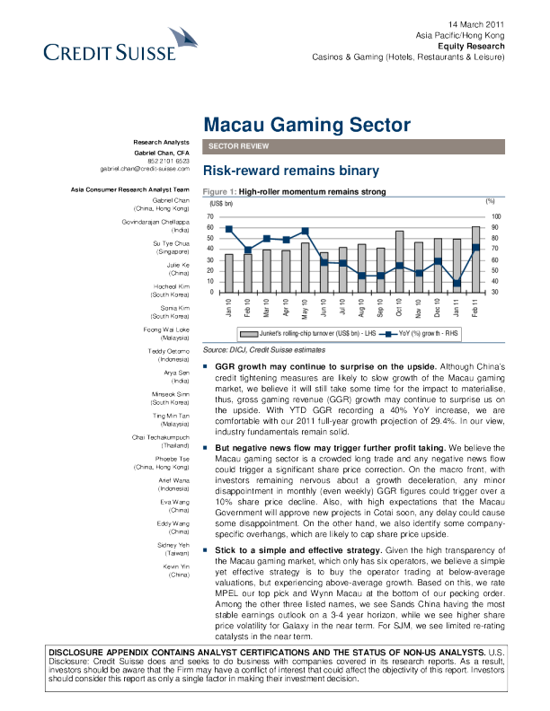Macau Gaming Sector Risk reward Remains Binary Macau gaming sector risk reward remains binary