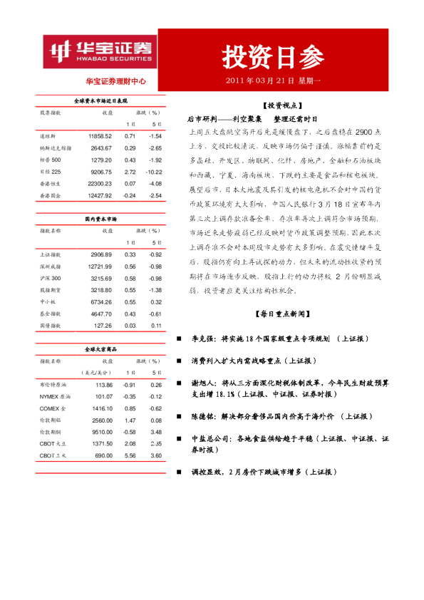 华宝证券投资日参