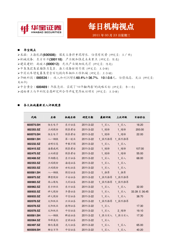 华宝证券每日机构视点