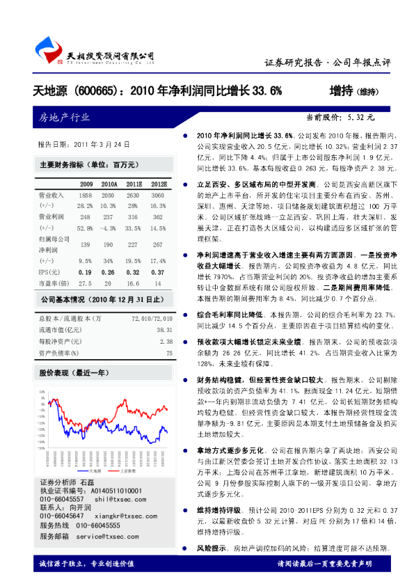 2010年净利润同比增长33。6％