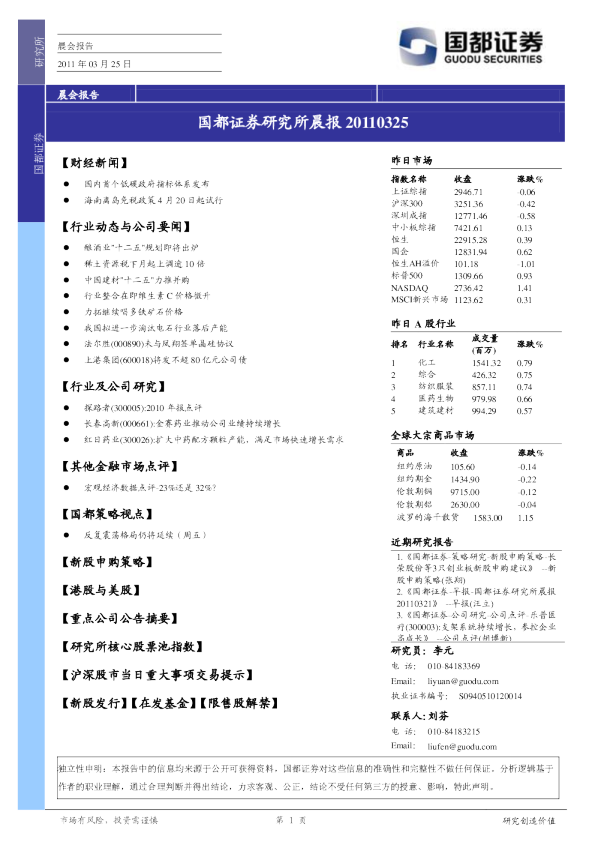 国都证券研究所晨报