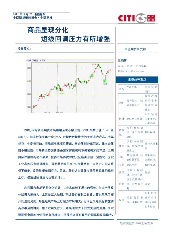 商品呈现分化,短线回调压力有所增强