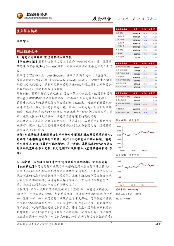 招商证券(香港)晨会报告