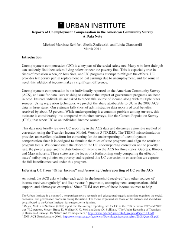 Reports of unemployment compensation in the american community survey a
