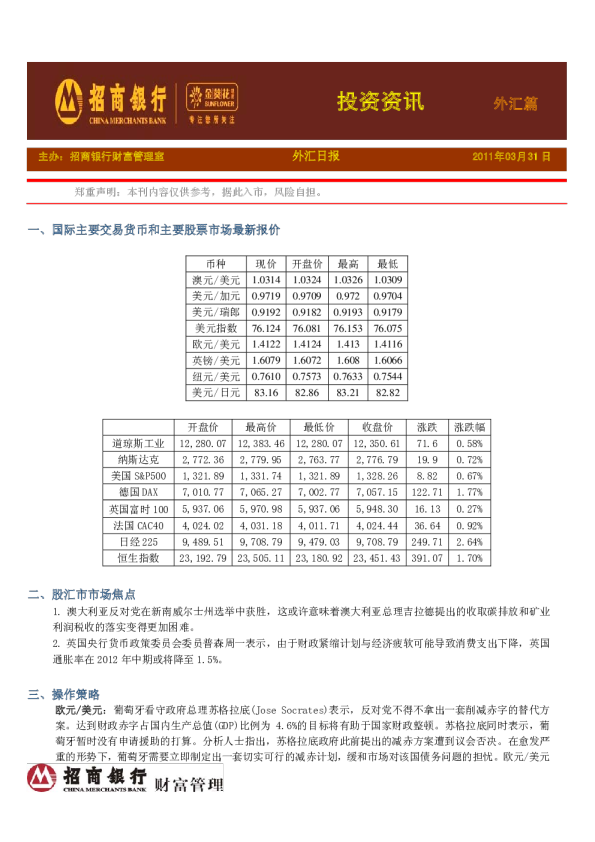 金葵花证券投资资讯-外汇篇