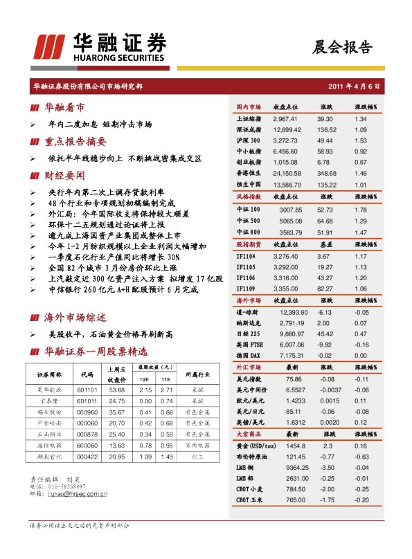 华融证券晨会报告
