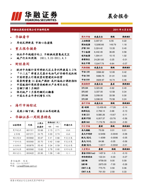 华融证券晨会报告