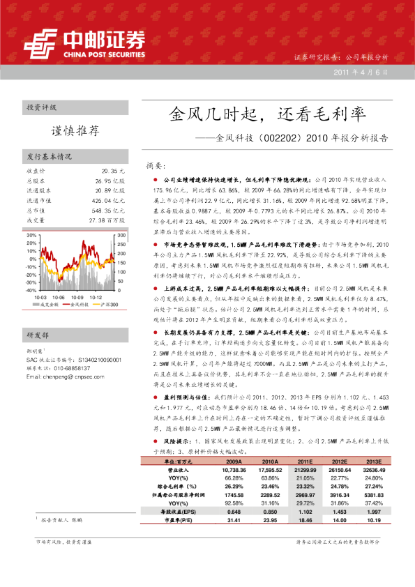 2010年报分析报告：金风几时起，还看毛利率
