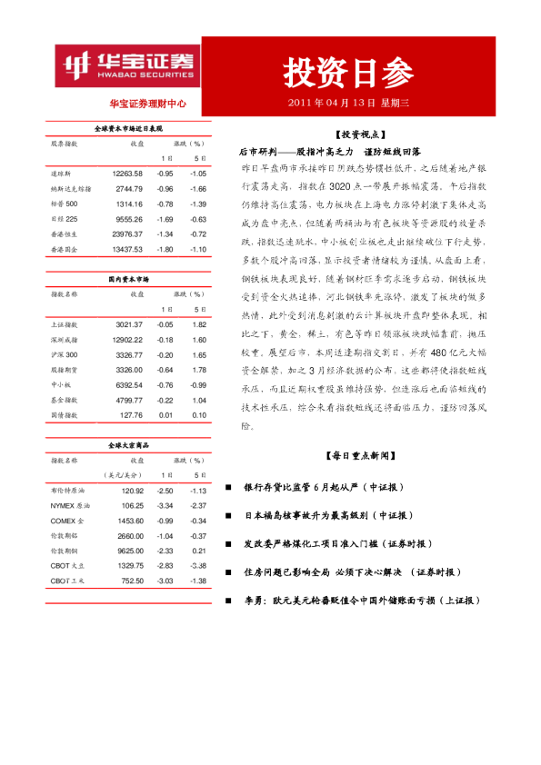 华宝证券投资日参
