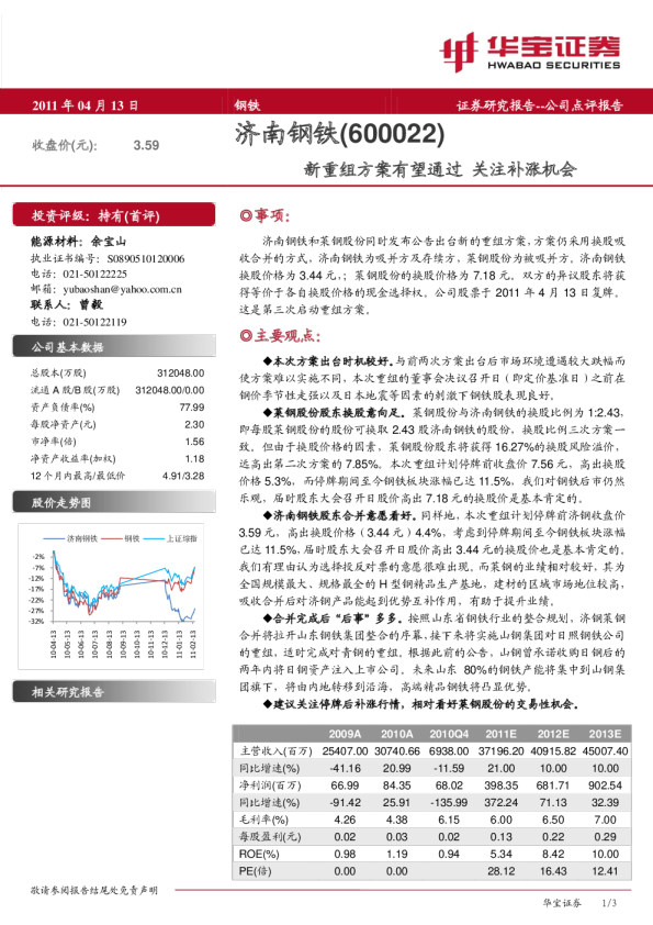 济南钢铁(600022)：新重组方案有望通过，关注补涨机会