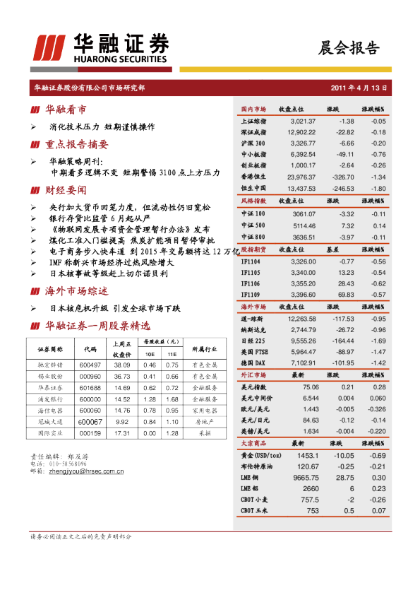 华融证券晨会报告