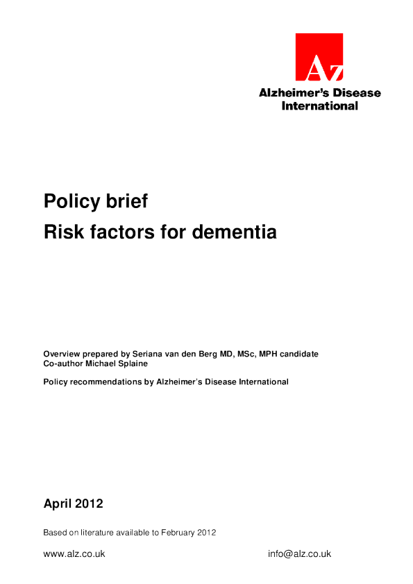 痴呆症风险因素——政策简报