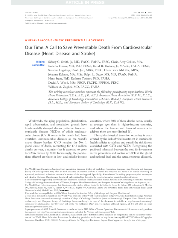 我们的时间：拯救可预防的心血管疾病死亡的号召