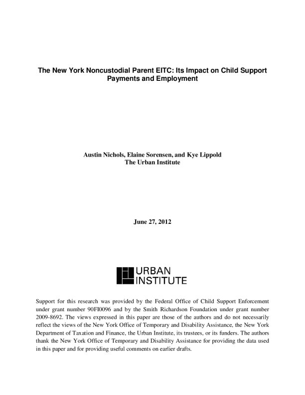 The New York Noncustodial Parent EITC Its Impact on Child Support