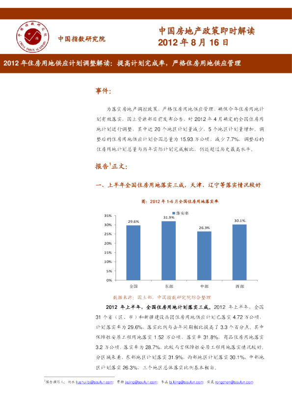 2012年住房用地供应计划调整解读：提高计划完成率，严格住房用地供应管理