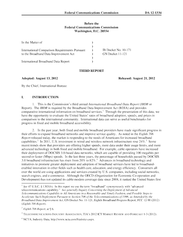 International Broadband Data Report (Third)