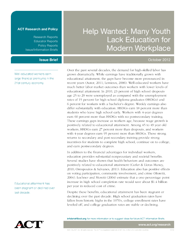 Help Wanted: Many Youth Lack Education for Modern Workplace