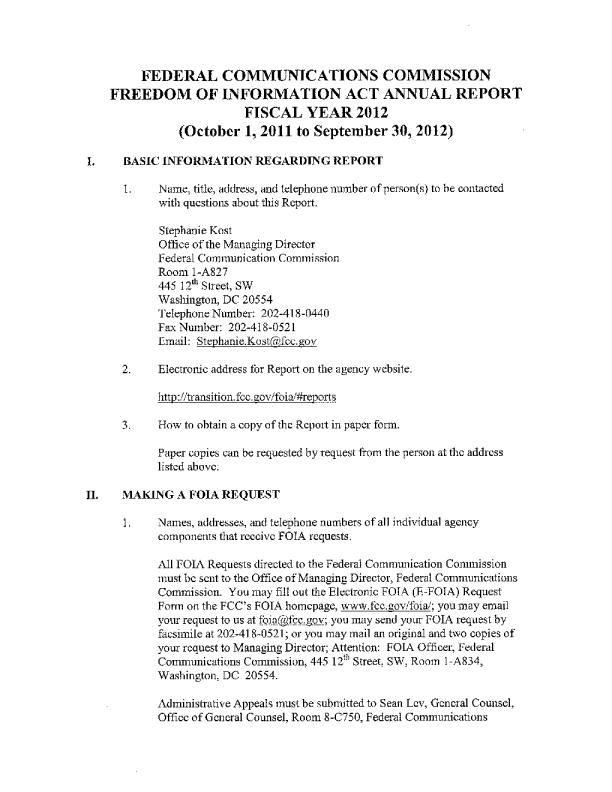Freedom of Information Act Annual Report - FY 2012