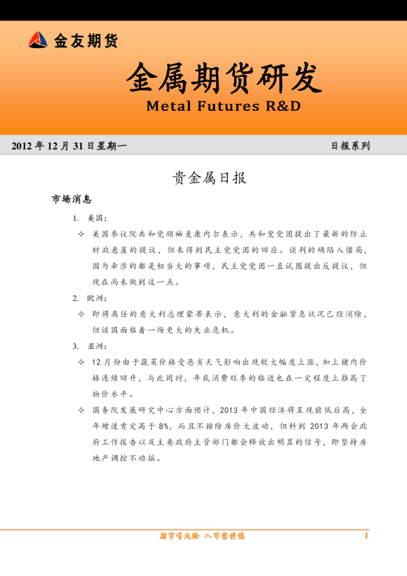 金友期货贵金属日报