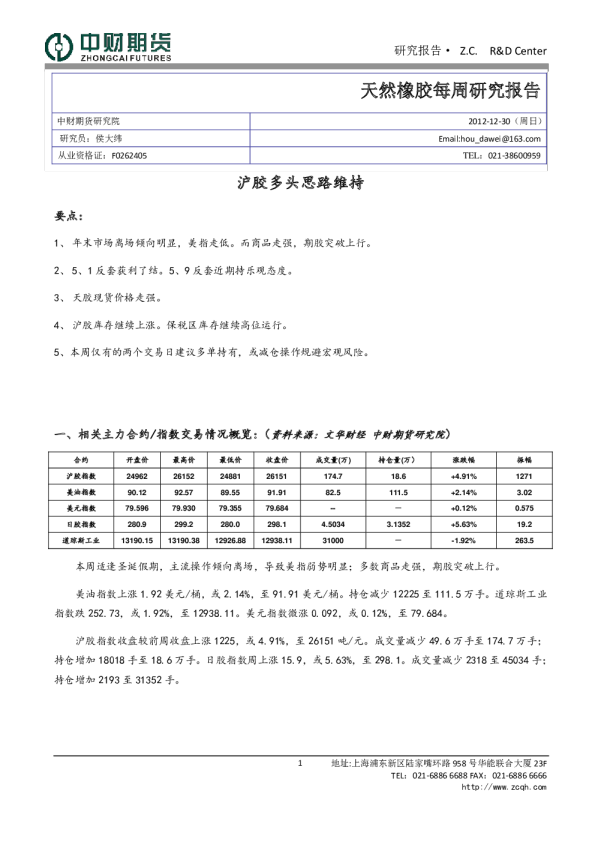天然橡胶每周研究报告：沪胶多头思路维持