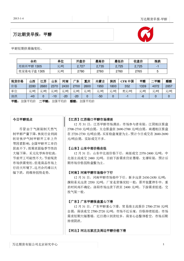 甲醇早报：甲醇短期供需偏宽松
