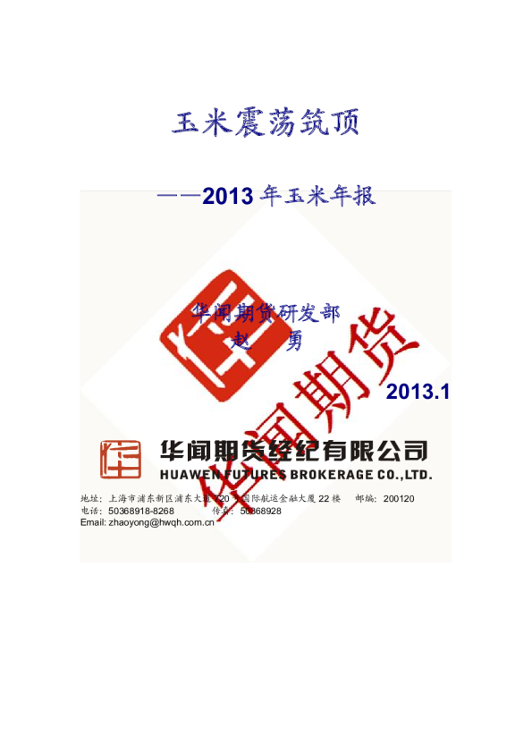 2013年玉米年报：玉米震荡筑顶