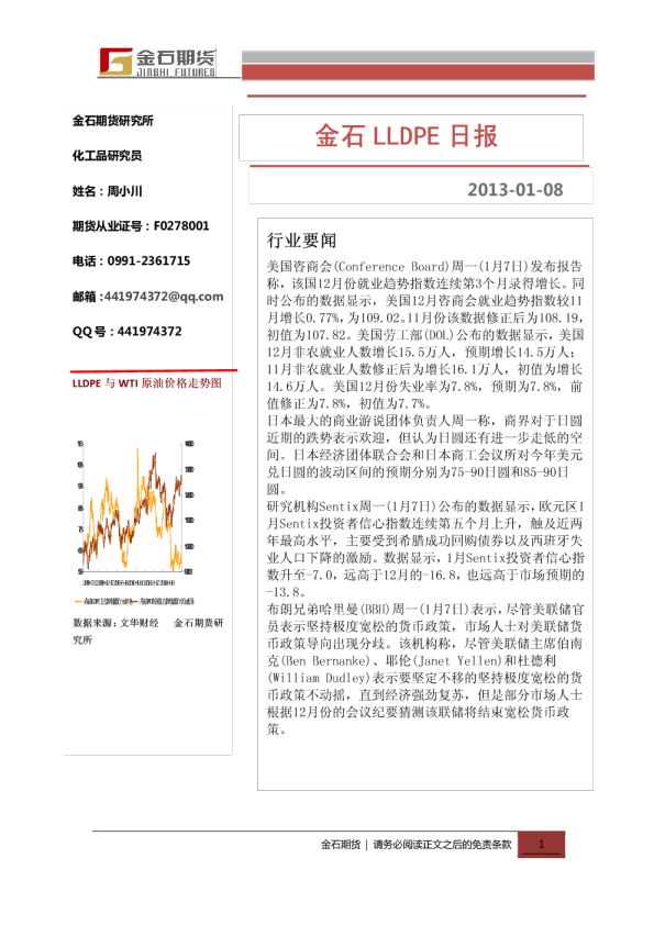 金石期货LLDPE日报