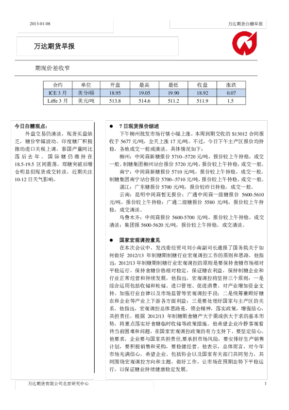 白糖早报：期现价差收窄