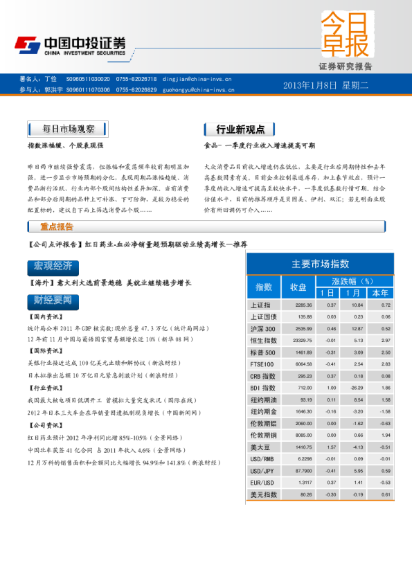 中投证券今日早报