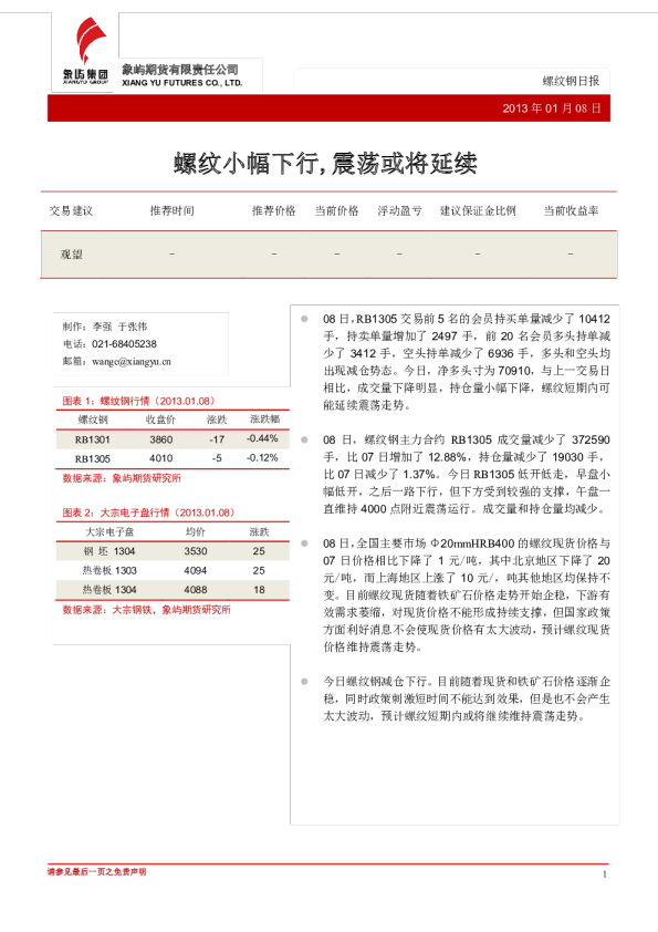 螺纹钢日报：螺纹小幅下行,震荡或将延续