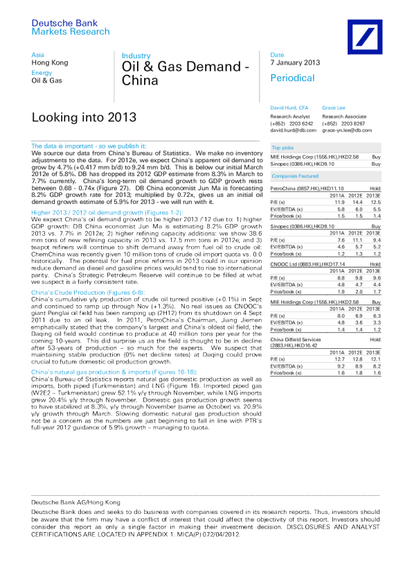 China Oil & Gas Demand：Looking into 2013