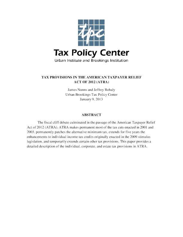Tax Provisions in the American Taxpayer Relief Act of 2012 (ATRA)