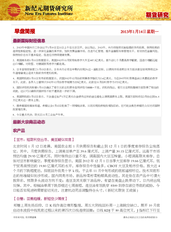 新纪元期货早盘简报