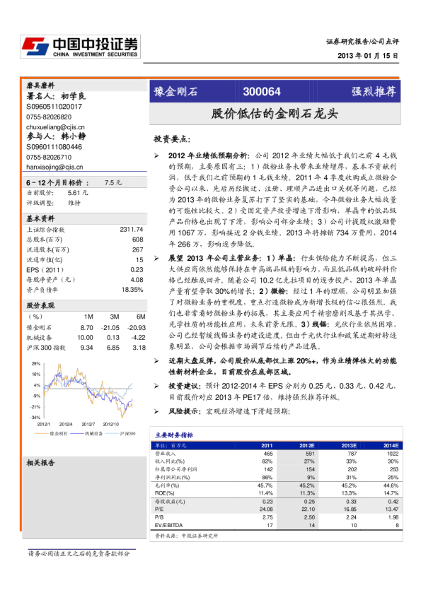 股价低估的金刚石龙头