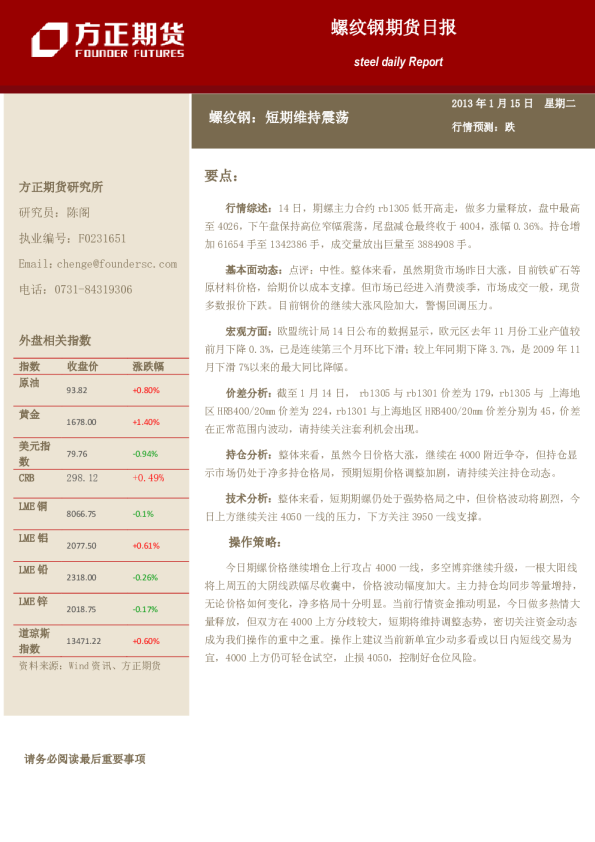 螺纹钢：短期维持震荡