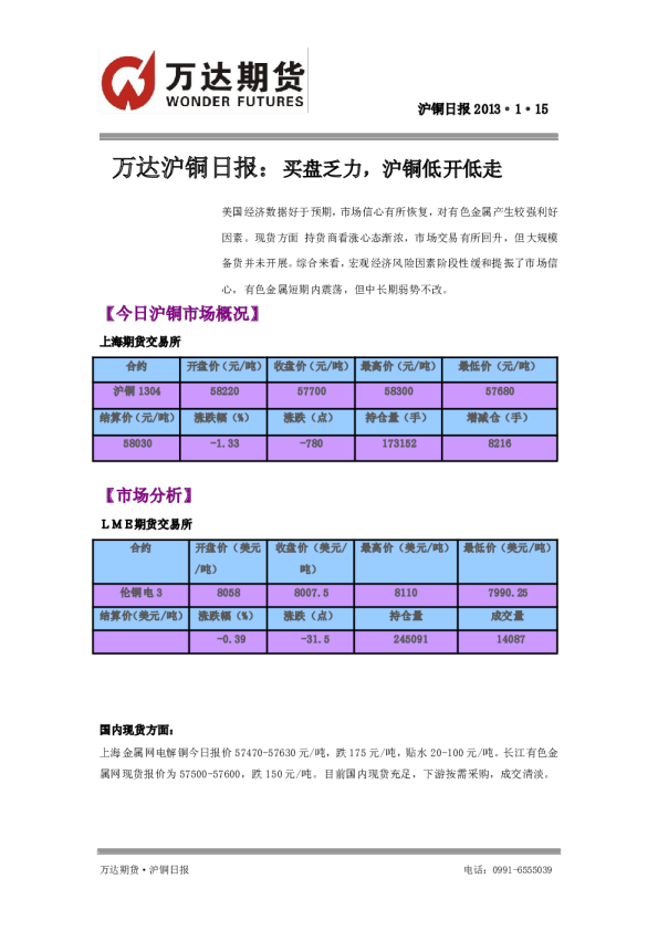 沪铜日报：买盘乏力,沪铜低开低走