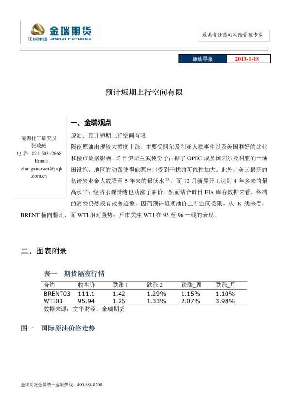 原油早报：预计短期上行空间有限