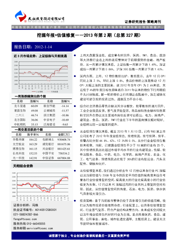 策略周刊2013年第2期(总第327期)：挖掘年报+估值修复