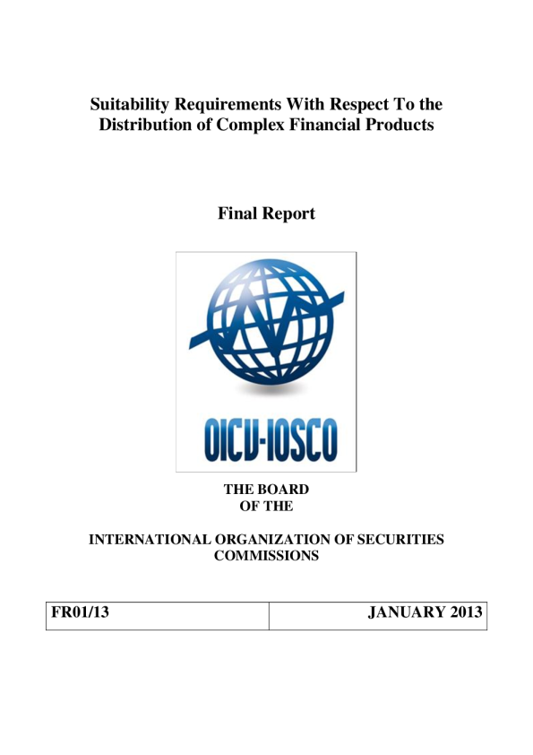 FR01/13 Suitability Requirements With Respect To the Distribution of Complex Financial Products