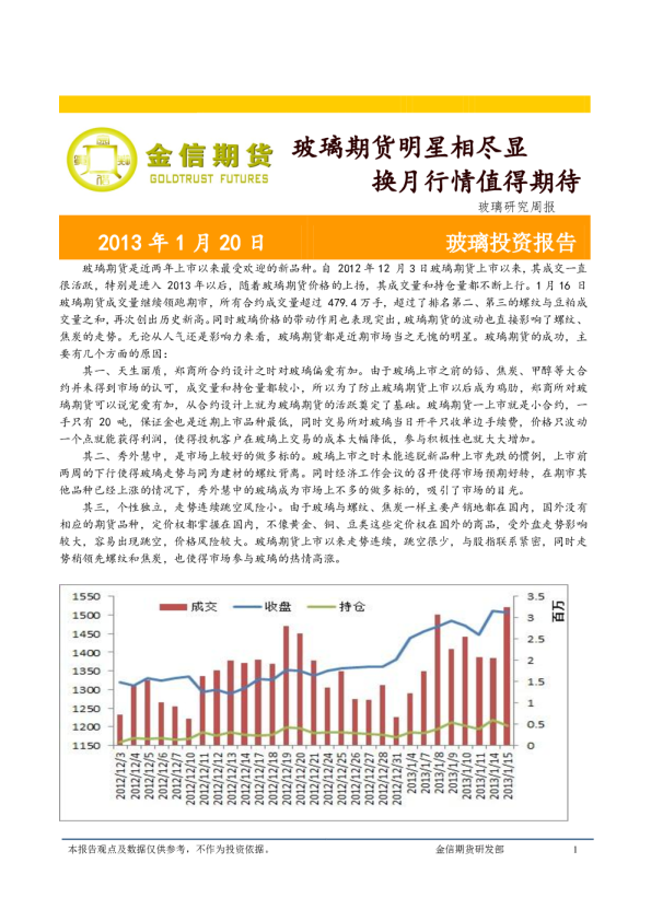 玻璃研究周报：玻璃期货明星相尽显,换月行情值得期待