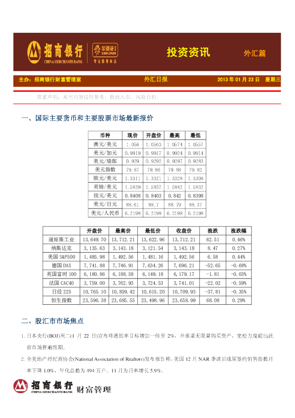 招商银行金葵花外汇投资资讯
