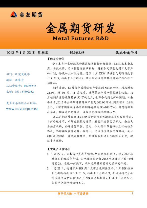 基本金属早报：铜&铝&锌