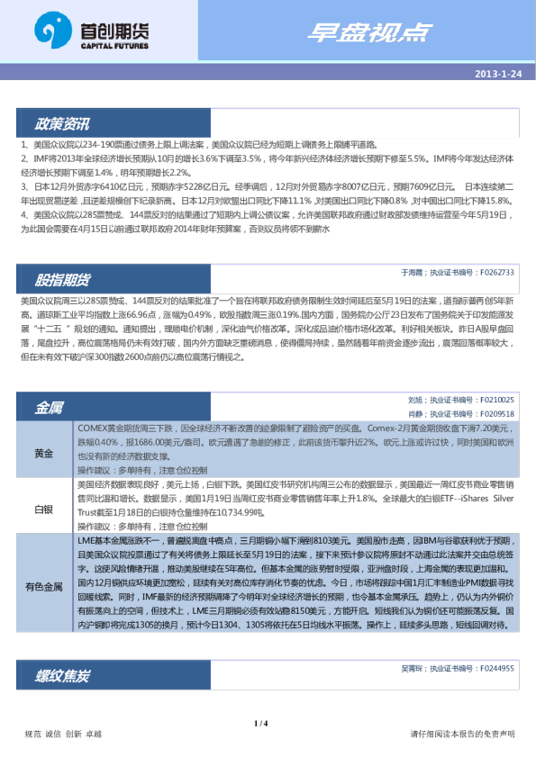 首创期货早盘视点