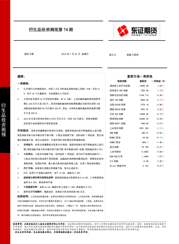 衍生品投资周报第74期