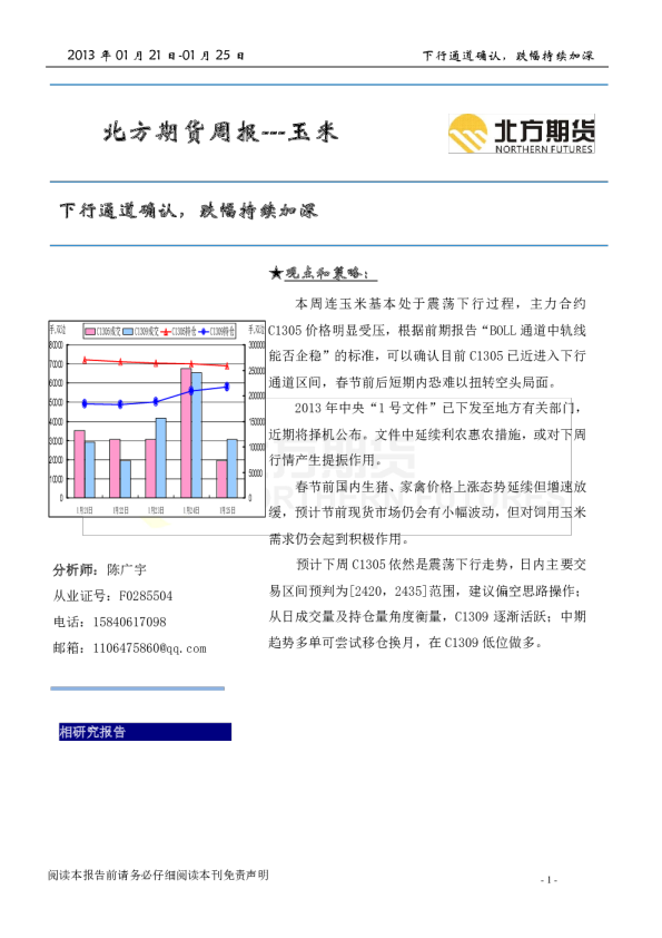 玉米周报：下行通道确认,跌幅持续加深-130125