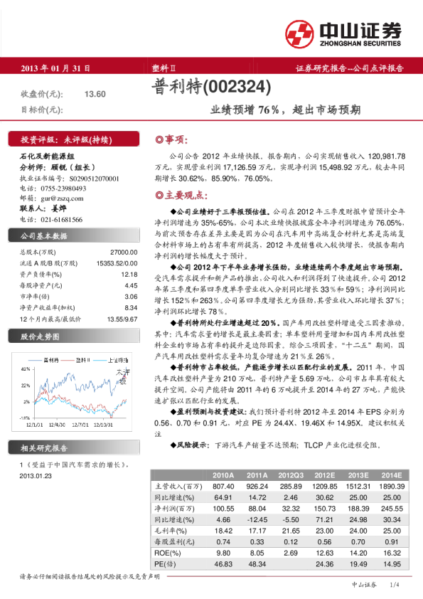 业绩预增76％，超出市场预期