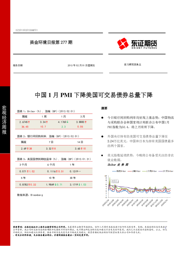 资金环境日报第277期：中国1月PMI下降美国可交易债券总量下降